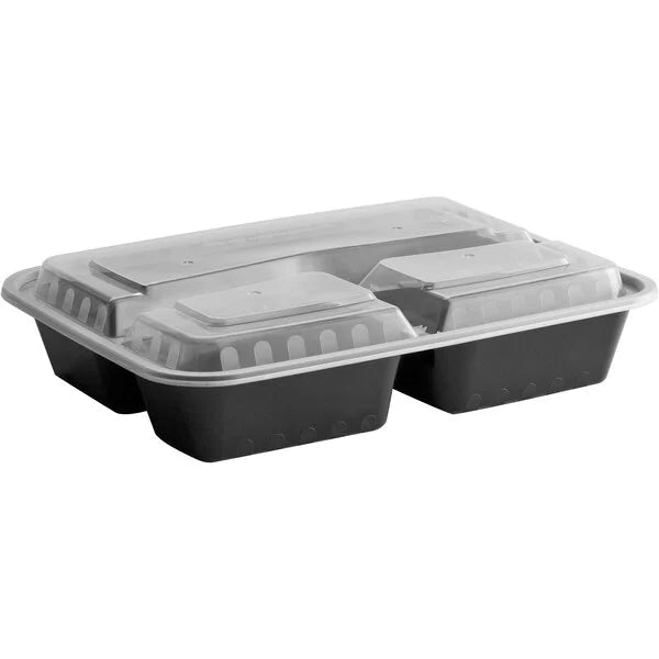 Rectangle Food Container with Lid 3-Compartment Black - (RL-RECFC-3C)