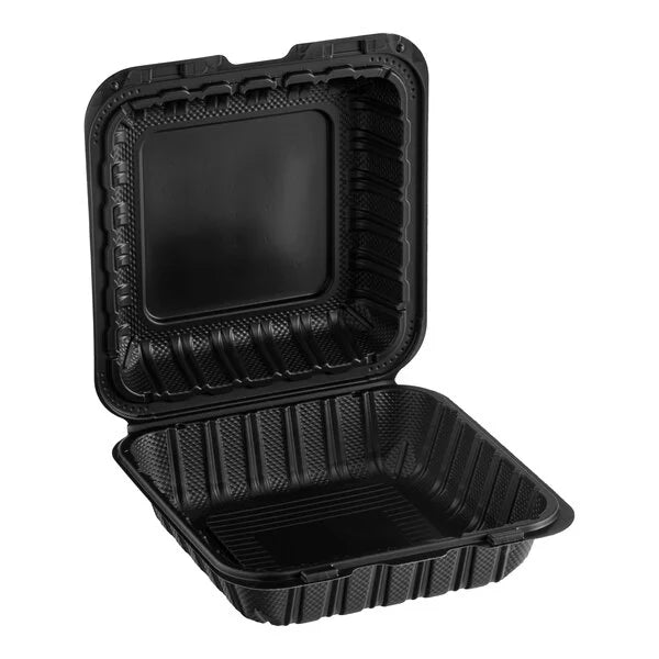 PP Plastic Hinged Container 8x8x1 Black - (RL-PP-881-BLK)