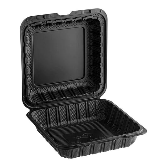 PP Plastic Hinged Container 8x8x1 Black - (RL-PP-881-BLK)